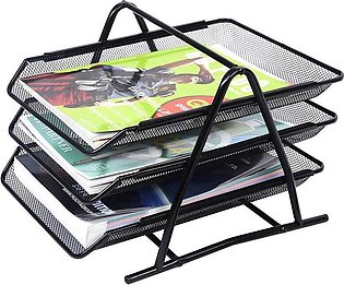3-Tier Metal File Tray A4 Paper Document Holder Iron Mesh Desk Organizer Office…
