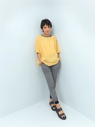 Pale Yellow Ribbed Neck Top