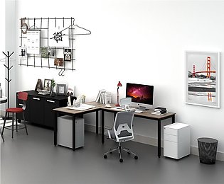 L-Shaped Corner Computer Desk, Study Workstation PC Laptop Gaming Table for Hom…