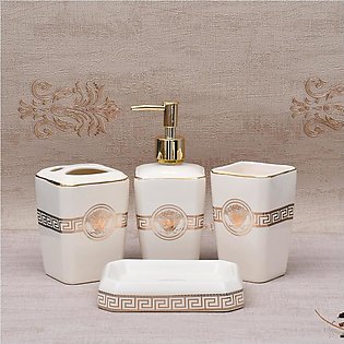 4 Pcs Bath Room Accessories Set Ceramic- Bathroom Set Versace- Oblong shaped