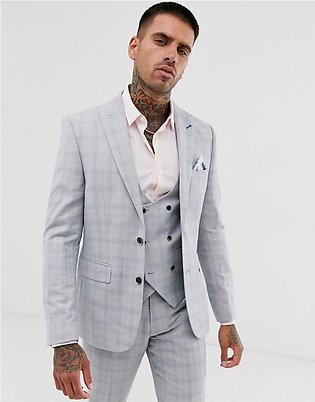 Harry Brown wedding slim fit stone blue check suit jacket