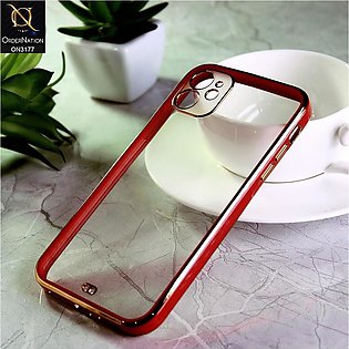 iPhone 11 Cover - Red - Eletroplating Soft Square Straight Edge Transparent Sof…