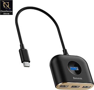 Black - Baseus Square Round 4 In 1 Usb Hub Adapter With Type-C Input