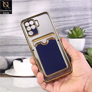 Oppo A94 Cover - Blue - Semi Transparent Golden Electroplated Soft Border Camer…