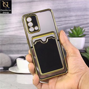 Oppo F19 Cover - Black - Semi Transparent Golden Electroplated Soft Border Came…
