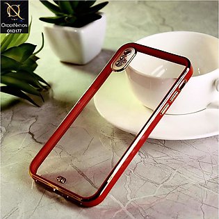 iPhone XS Max Cover - Red - Eletroplating Soft Square Straight Edge Transparent…