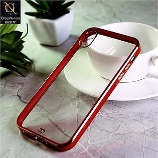 iPhone XR Cover - Red - Eletroplating Soft Square Straight Edge Transparent Sof…